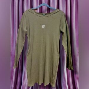 Wild Fable NWT Olive Ribbed Long Sleeve Dress size  with Daisy Motif size XL